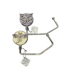 SPRING STREET BUTTERFLY DRAGONFLY PURSE HANDBAG HOLDERS SET OF 2 LAVENDER CREAM